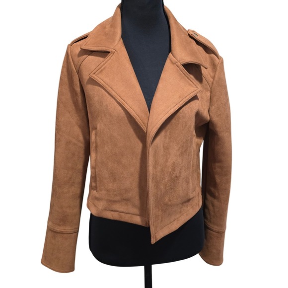Philosophy Republic Faux Suede Tan Brown Moto Biker Jacket Womens XS/TP - Picture 1 of 6